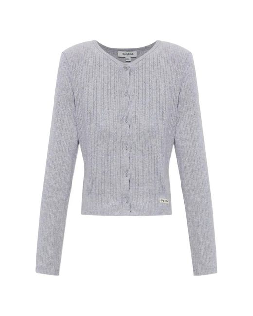 Sporty & Rich Gray Cardigan Boutonné En Maille Pointelle