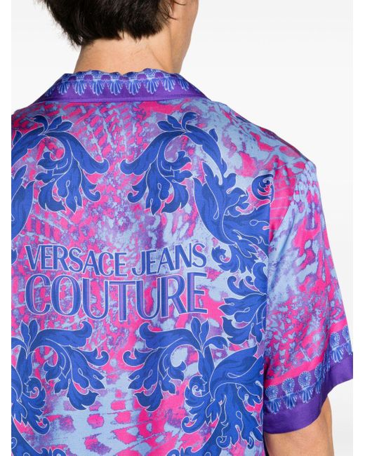 Versace Blue Mix-print Twill Shirt for men