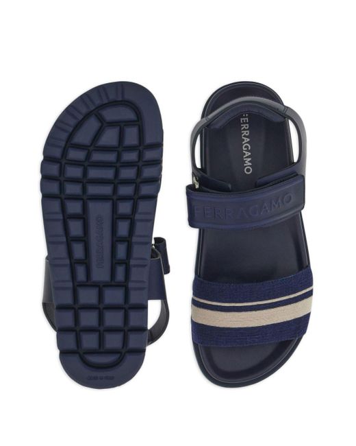 Ferragamo Blue Striped Logo-embossed Sandals for men