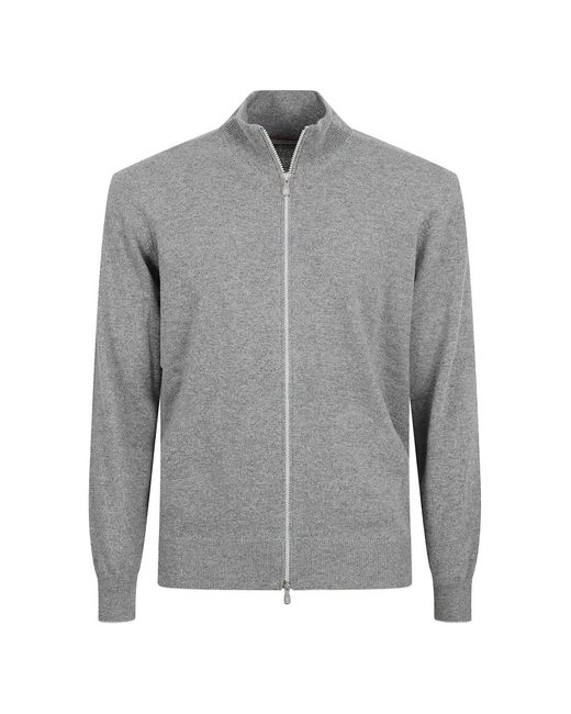 Brunello Cucinelli Gray Zip-Up Cardigan for men