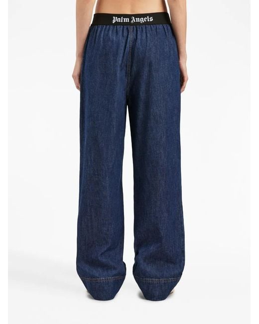 Palm Angels Blue Logo-Tape Denim Pajama Bottoms