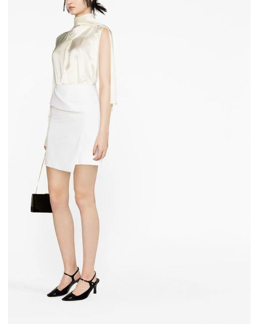McQueen White Asymmetric Wool Miniskirt