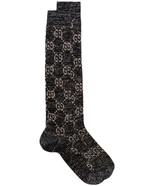 Gucci Black Lurex GG Motif Stretch Socks