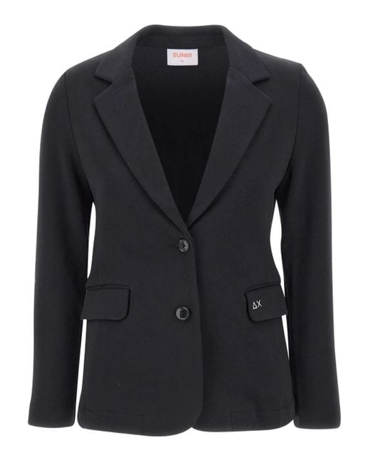 Sun 68 Black Notched-Lapels Two-Button Blazer