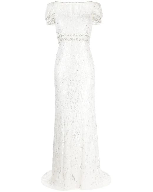 Jenny Packham White Sungem Sequin-Embellished Dress