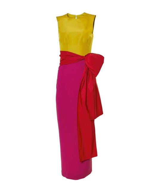 Carolina Herrera Red Sleeveless Column Dress With Sash