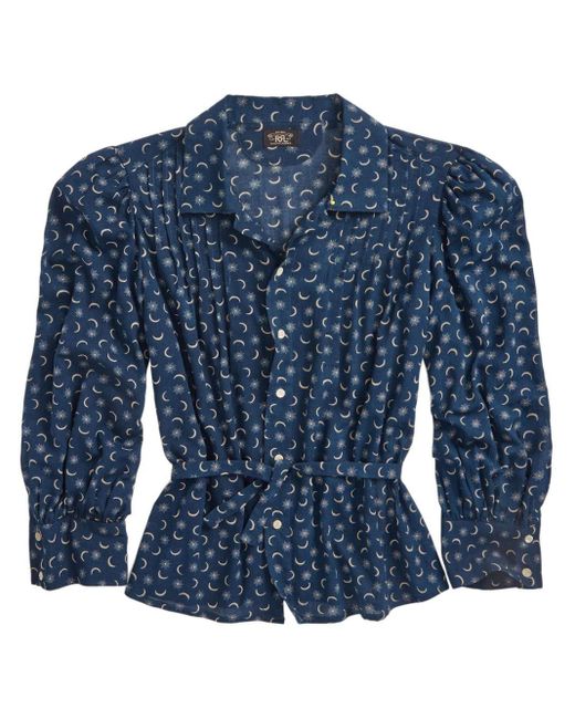 RRL Blue Abbie Celestial-print Cotton Blouse