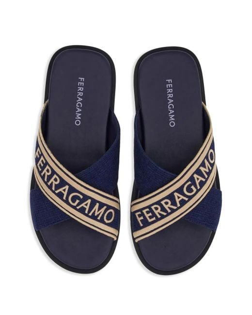メンズ Ferragamo クロスストラップ サンダル Blue