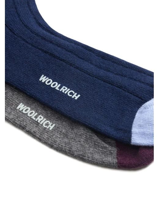 Woolrich Blue Ribbed Wool Socks (Pack Of Two) for men