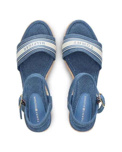 Tommy Hilfiger Blue Espadrilles Compensées À Bande Logo