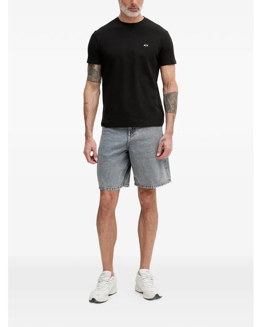 ARMANI EXCHANGE Black Textured Logo-Print T-Shirt for men