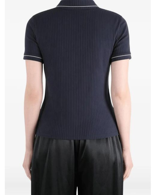 Malbon Golf Blue Anna Ribbed-Knit Piped Polo Shirt