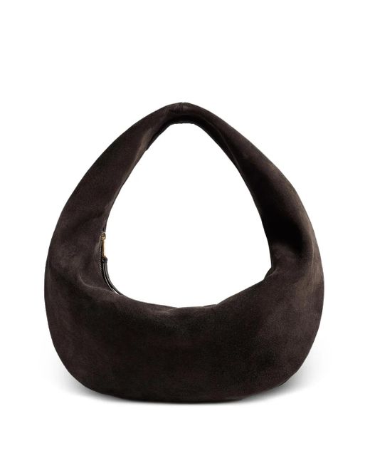 Khaite Black Medium Olivia Zip Calf-Suede Shoulder Bag
