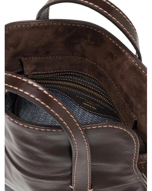 Gianni Chiarini Black Marghe Medium Contrast-Stitch Leather Tote Bag