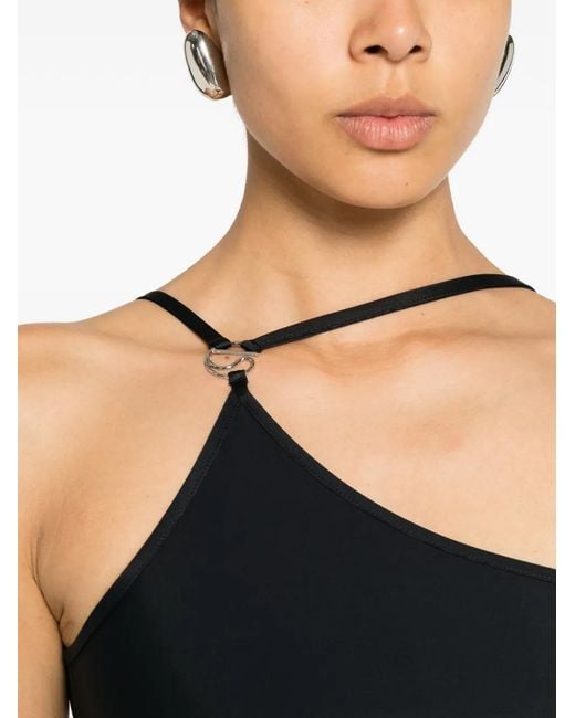 Coperni Black C-Logo One-Shoulder Midi Dress