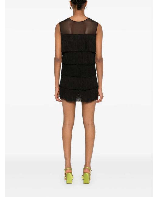 Norma Kamali Black Sleeveless Minidress With Fringes