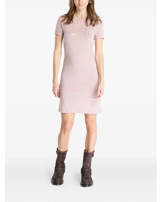 EA7 Pink Logo-Print Mini Dress