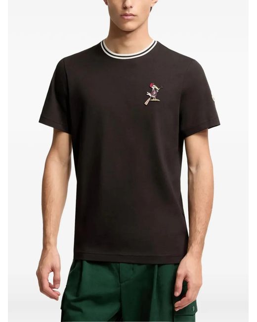 Moncler Black Striped-trim Detail-appliqué T-shirt for men