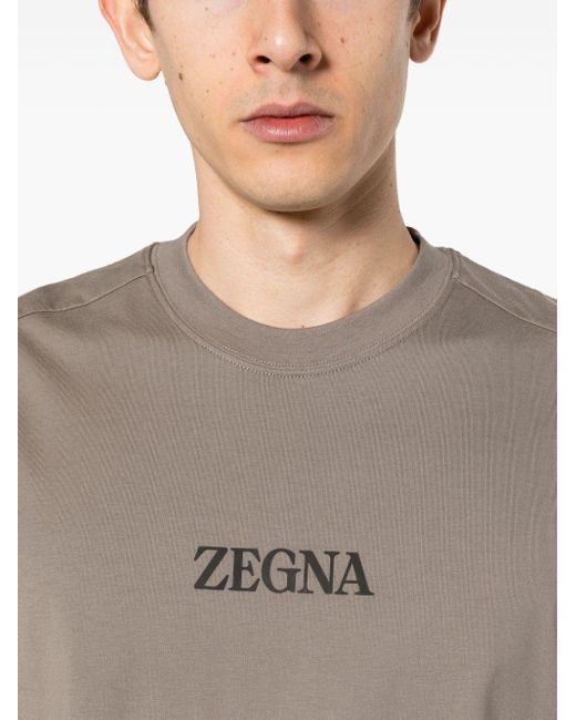 Zegna Gray Logo-print Cotton T-shirt for men