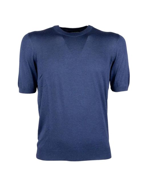 Tagliatore Blue Short-Sleeve Knitted T-Shirt for men