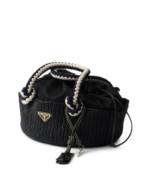 Borsa Tote Piccola All'Uncinetto di Prada in Black