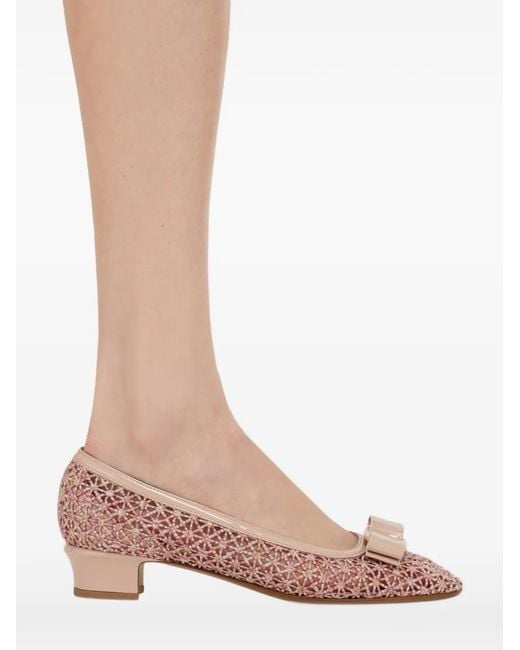 Ferragamo Pink Macramé Vara Bow Pumps