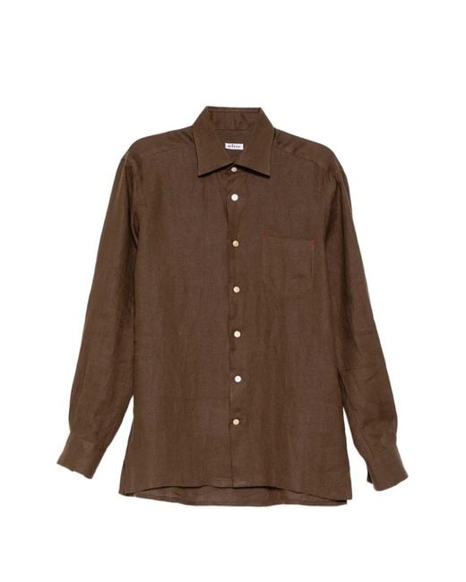 Kiton Brown Linen Patch-Pocket Shirt for men