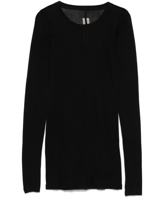 Rick Owens Black Fein Geripptes Langarmshirt