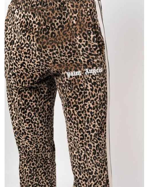 Palm Angels Gray Leopard-Print Track Pants for men