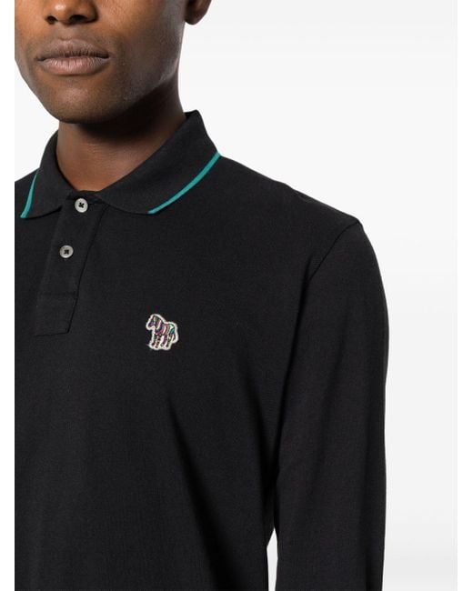 PS by Paul Smith Black Zebra-patch Organic-cotton Polo Shirt for men