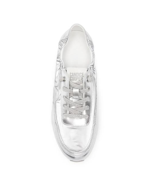 Candice Cooper White Metallic-Finish Panelled Sneakers