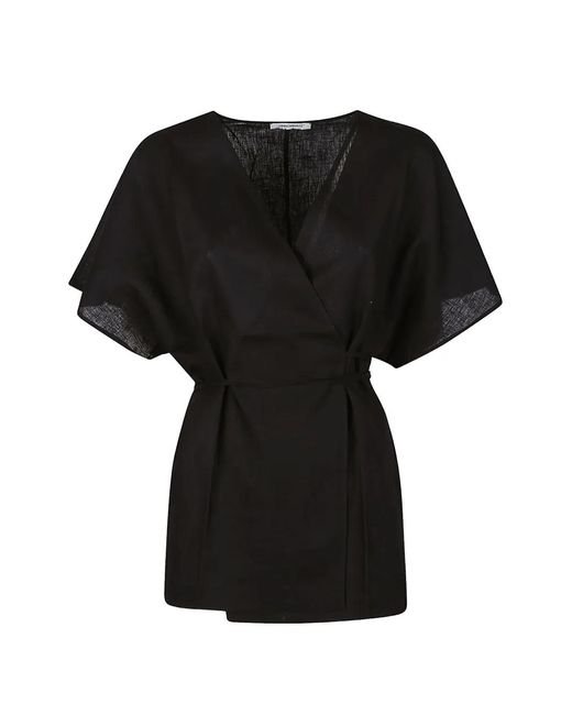 hinnominate Black Wrap-Style Linen Shirt