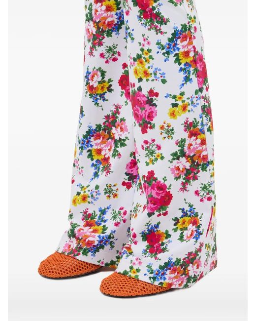 MSGM White Floral Trousers