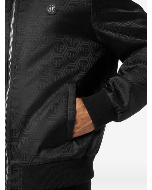 Philipp Plein Black Monogram Jacquard Bomber Jacket for men