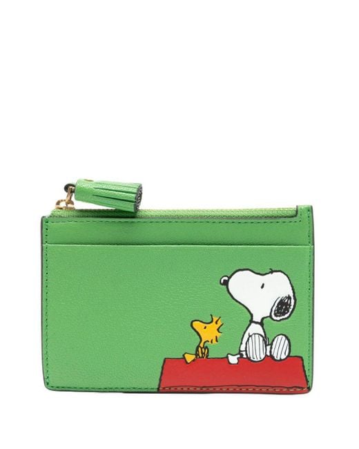 Anya Hindmarch Green X Peanuts Snoopy Zip Card Case