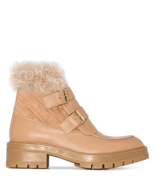Aquazzura Multicolor Ryan Faux-Fur Buckle-Strap Boots
