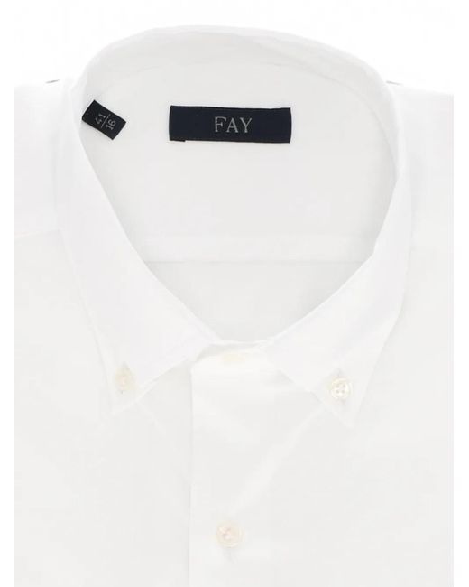 Fay White Button-Down Stretch-Cotton Shirt for men