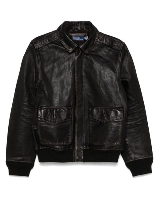 Polo Ralph Lauren Black Leather Bomber Jacket for men