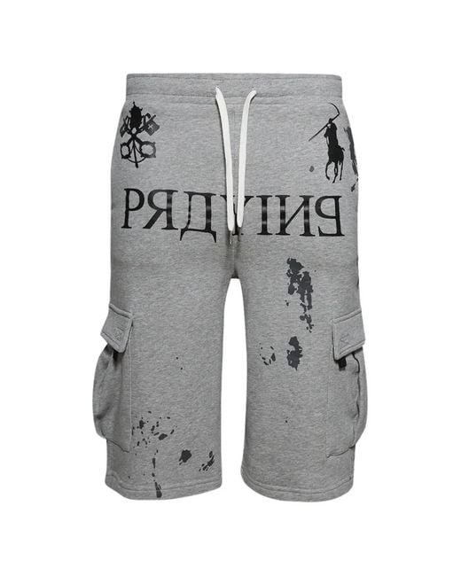 PRAYING Gray Cargo Logo Shorts for men