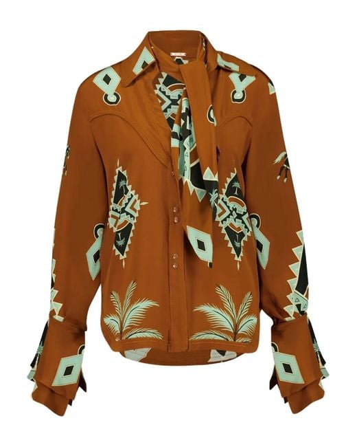 Johanna Ortiz Brown Geometric-Print V-Neck Shirt