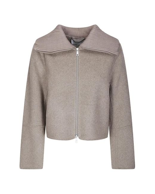 Samsøe & Samsøe Gray Sacleo Ribbed-Collar Zip-Up Jacket