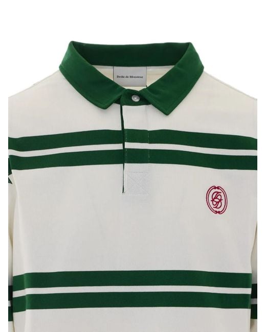 Drole de Monsieur Green Striped Embroidered-Logo Polo Shirt for men