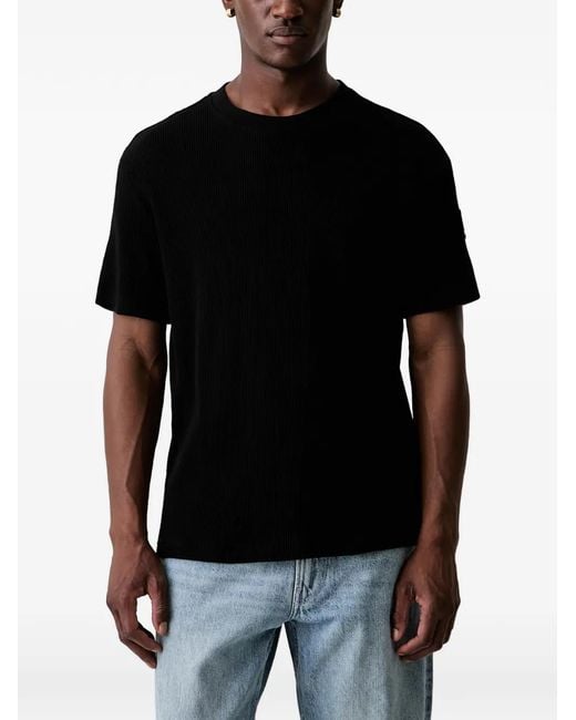 Karl Lagerfeld Black Ribbed-Knit Logo-Patch T-Shirt for men
