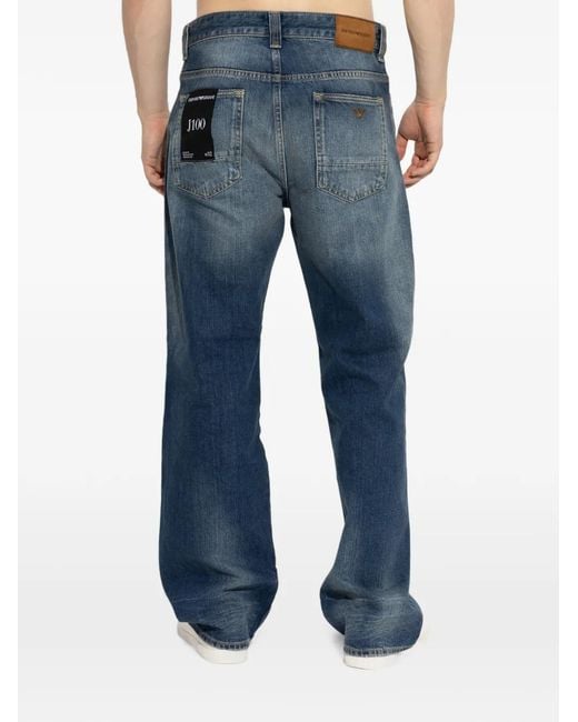 Emporio Armani Blue Distressed Loose-Fit Jeans for men