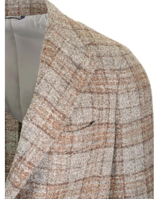Al Duca D'aosta Gray Single-Breasted Tartan Blazer for men