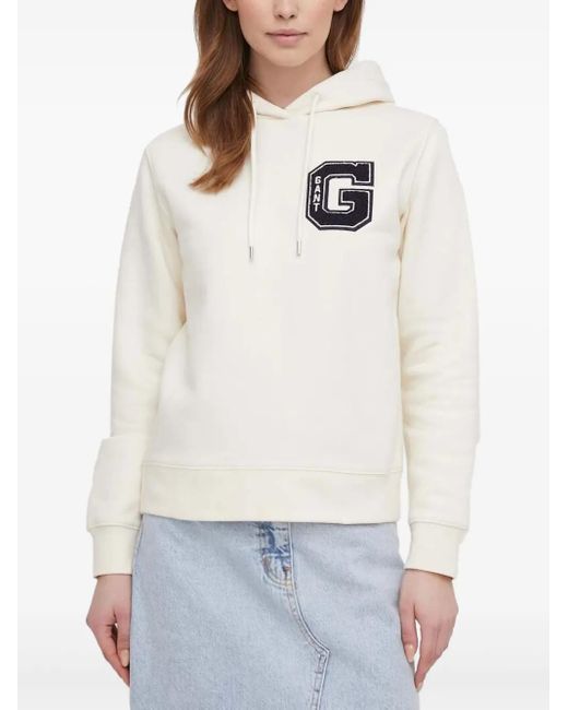 Felpa Con Logo E Cappuccio di Gant in White