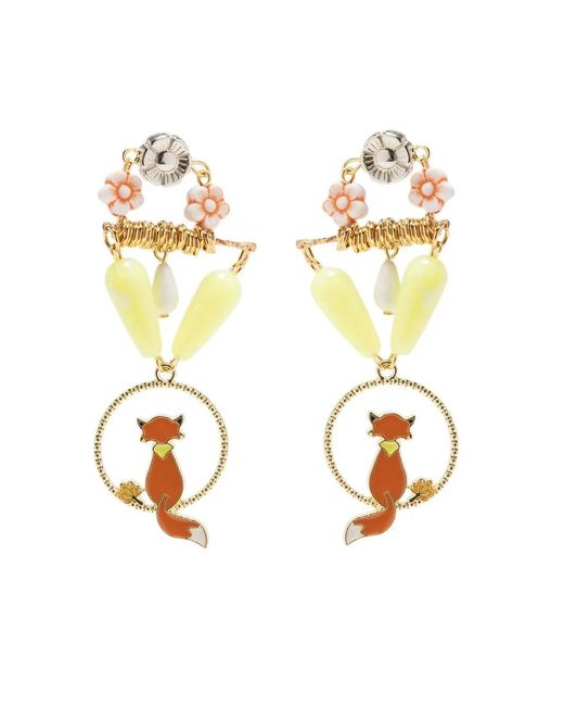 Amir Slama Metallic Cat Motif Drop Earrings