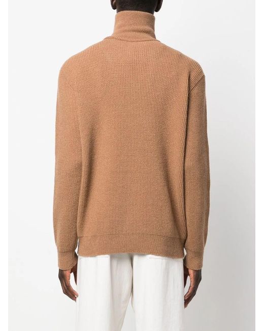 Roberto Collina Brown Half Zip Ribbed Jumper for men