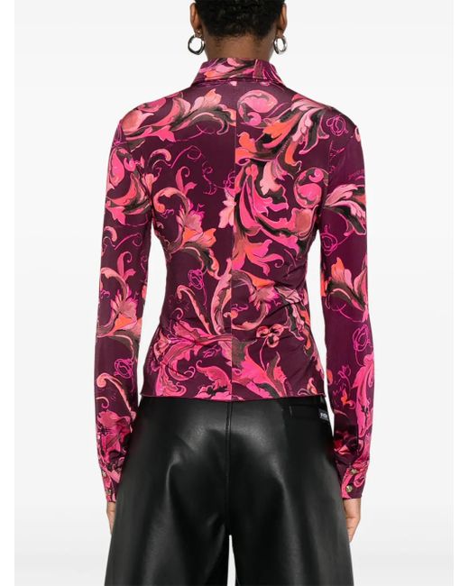 Versace Jeans Couture Red Porcelain Barocco Button-Up Shirt