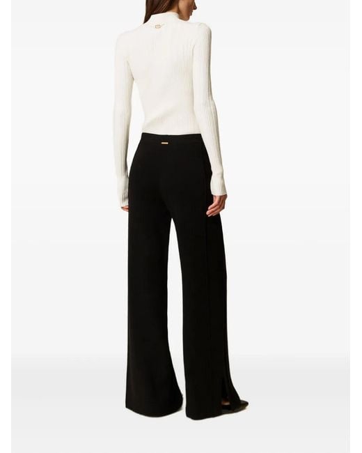 Twinset Black Drawstring Side Slits Trousers